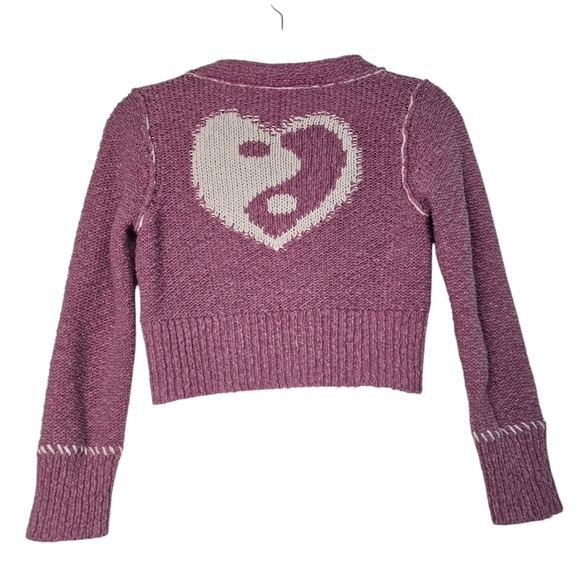 Pilcro Anthropologie Icon Cardigan Pink White Ying Yang Knit Cropped Sweater - Picture 6 of 13